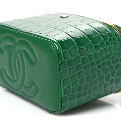 Chanel Calfskin Crocodile Embossed Exoticoco Small Top Handle Vanity Case With Chain Emerald 10 of 10