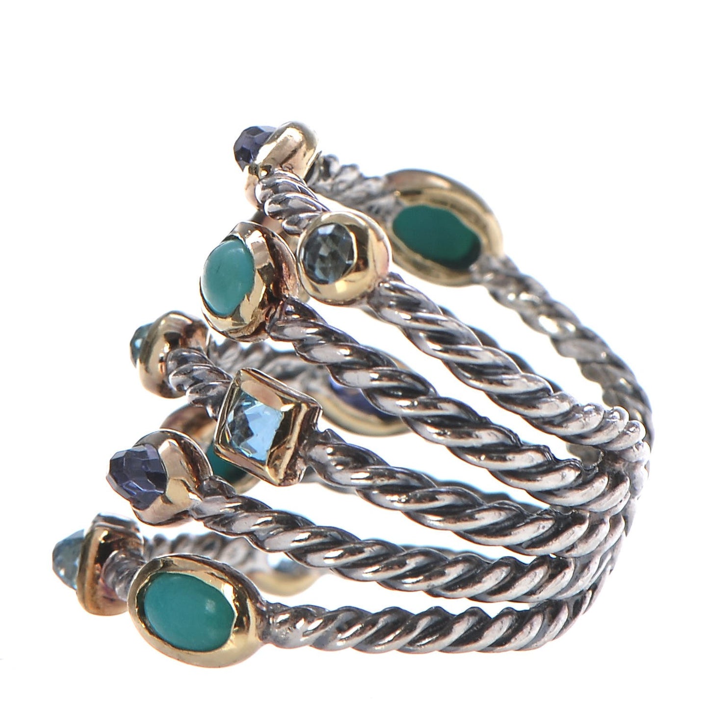 Sterling Silver 18K Yellow Gold Turquoise Blue Topaz Iolite Confetti Ring 49.3 5