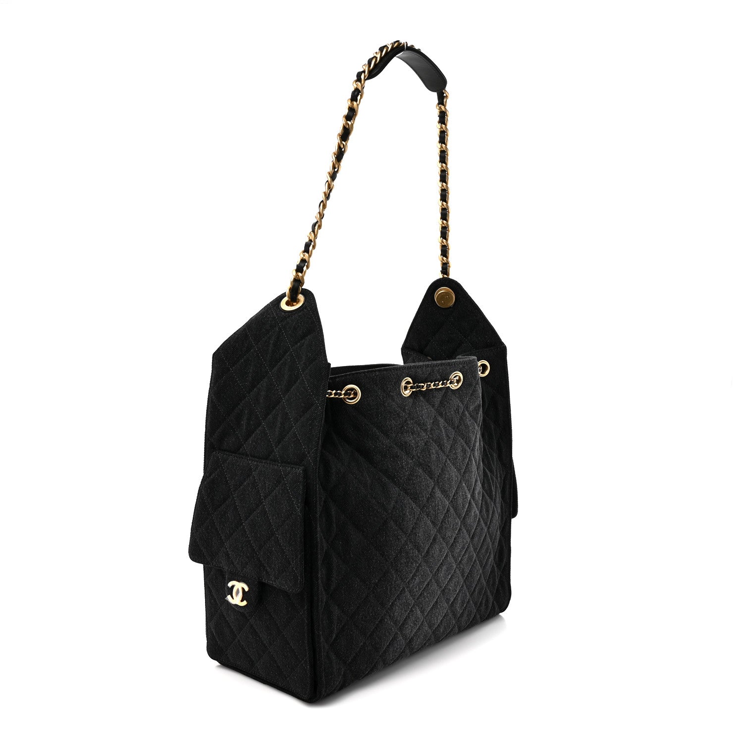 Chanel Washed Denim Quilted Medium Chanel 25 Handbag Black 4 of 10