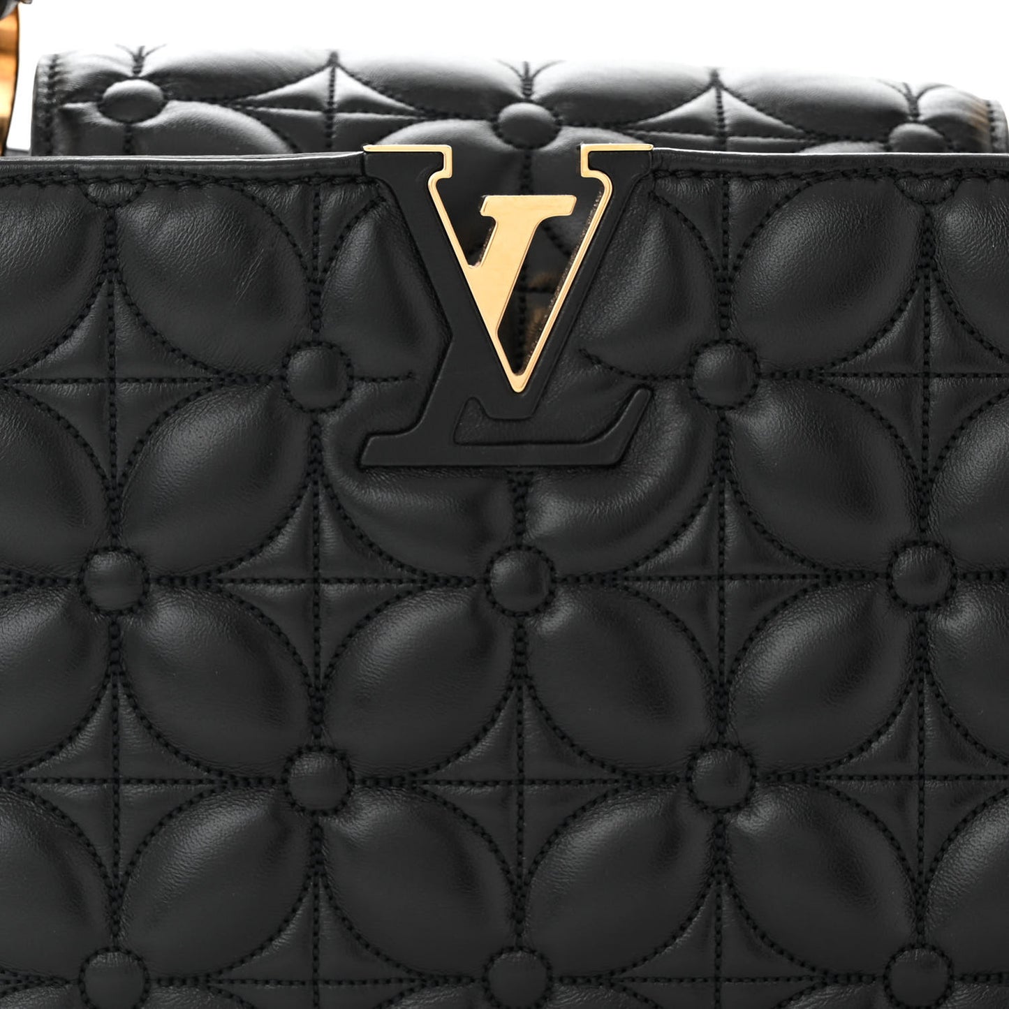 Lambskin Quilted Flower Capucines East West MM Black