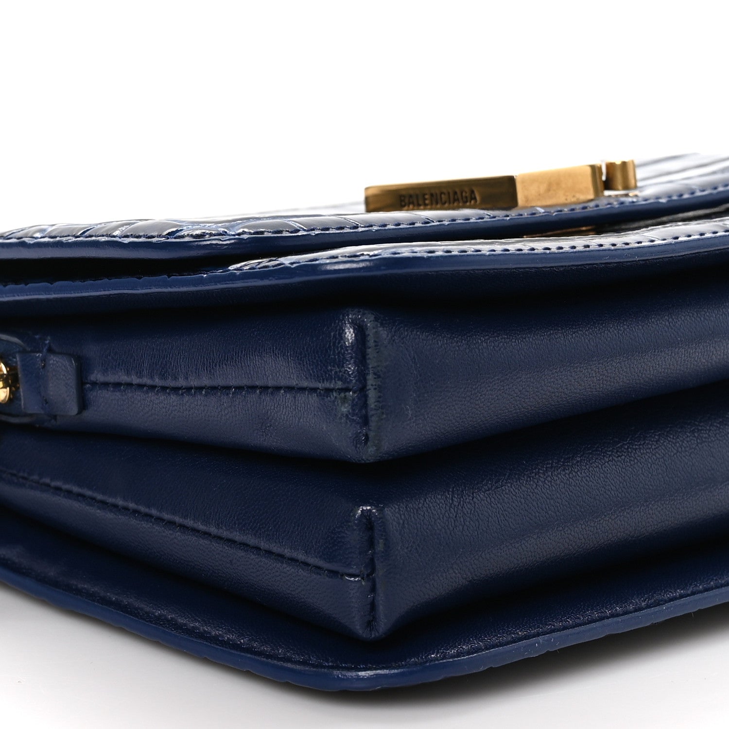 Balenciaga Shiny Calfskin Crocodile Embossed Small B Crossbody Bag Navy 10 of 12