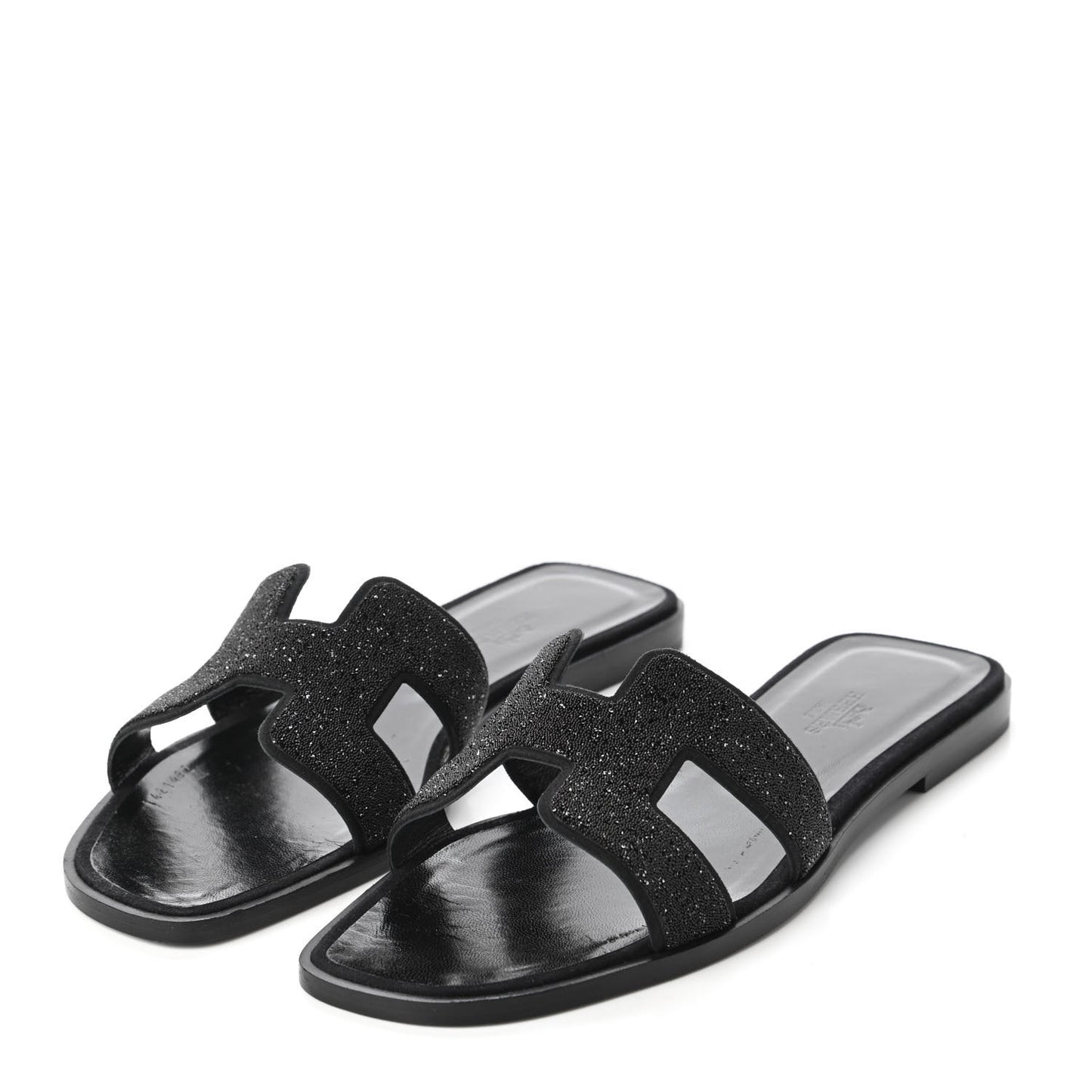 Suede Goatskin Crystal Powder Oran Sandals 38 Black