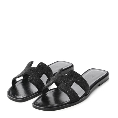 Hermes Suede Goatskin Crystal Powder Oran Sandals 38 Black 3 of 9