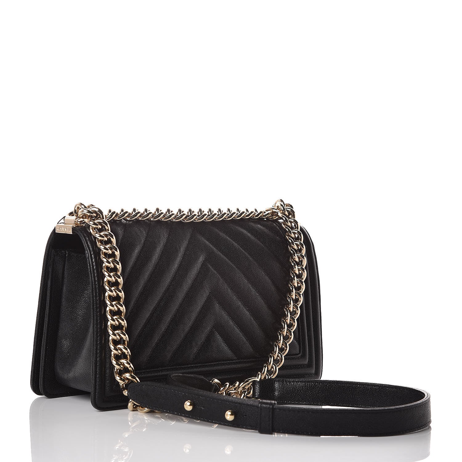 Chanel Caviar Chevron Quilted Medium Boy Flap Black 2 of 9