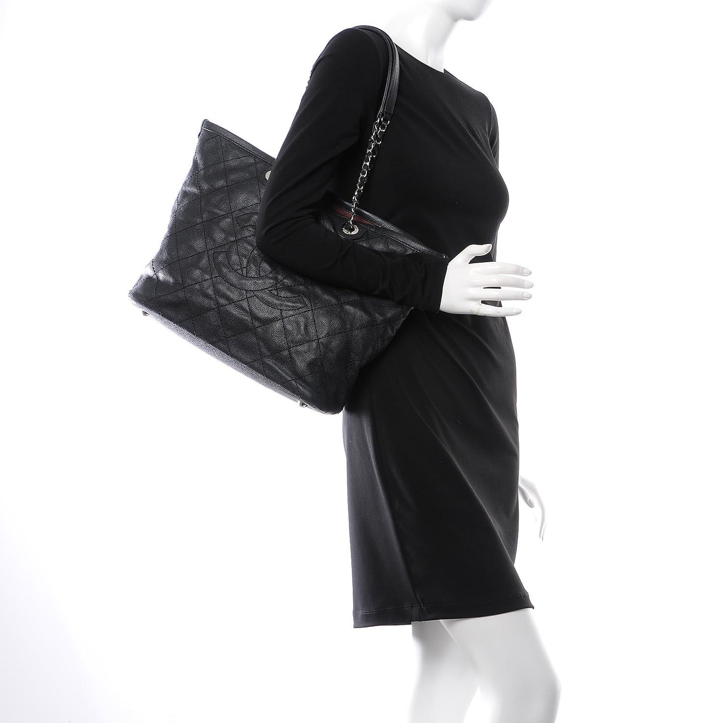 Grained Calfskin Quilted Small Daily Shopping Tote Black