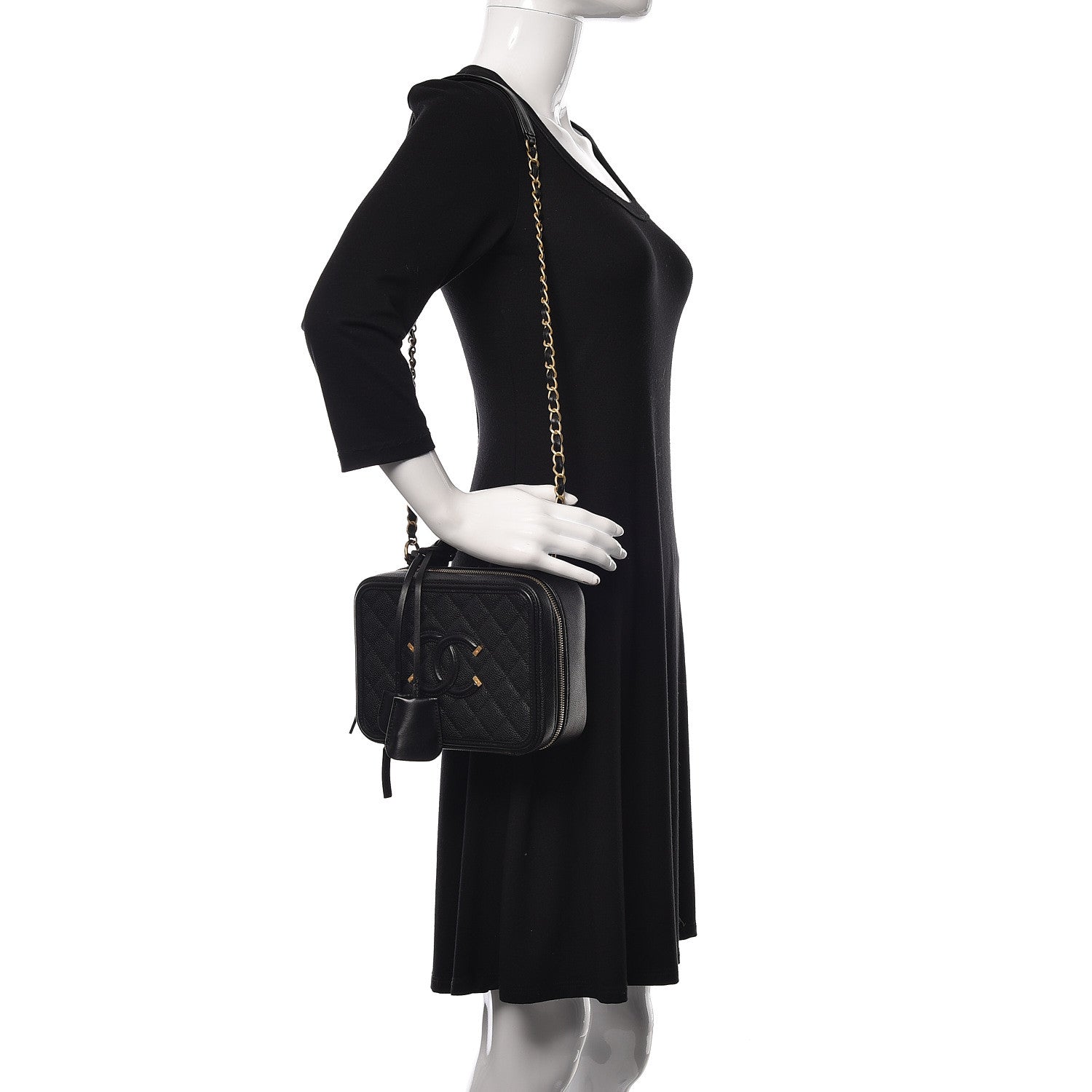 Chanel Caviar Quilted Medium CC Filigree Vanity Case Black 2 of 11