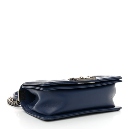 Chanel Calfskin Painted Chevron Embossed Small Boy Flap Dark Blue 4 of 11