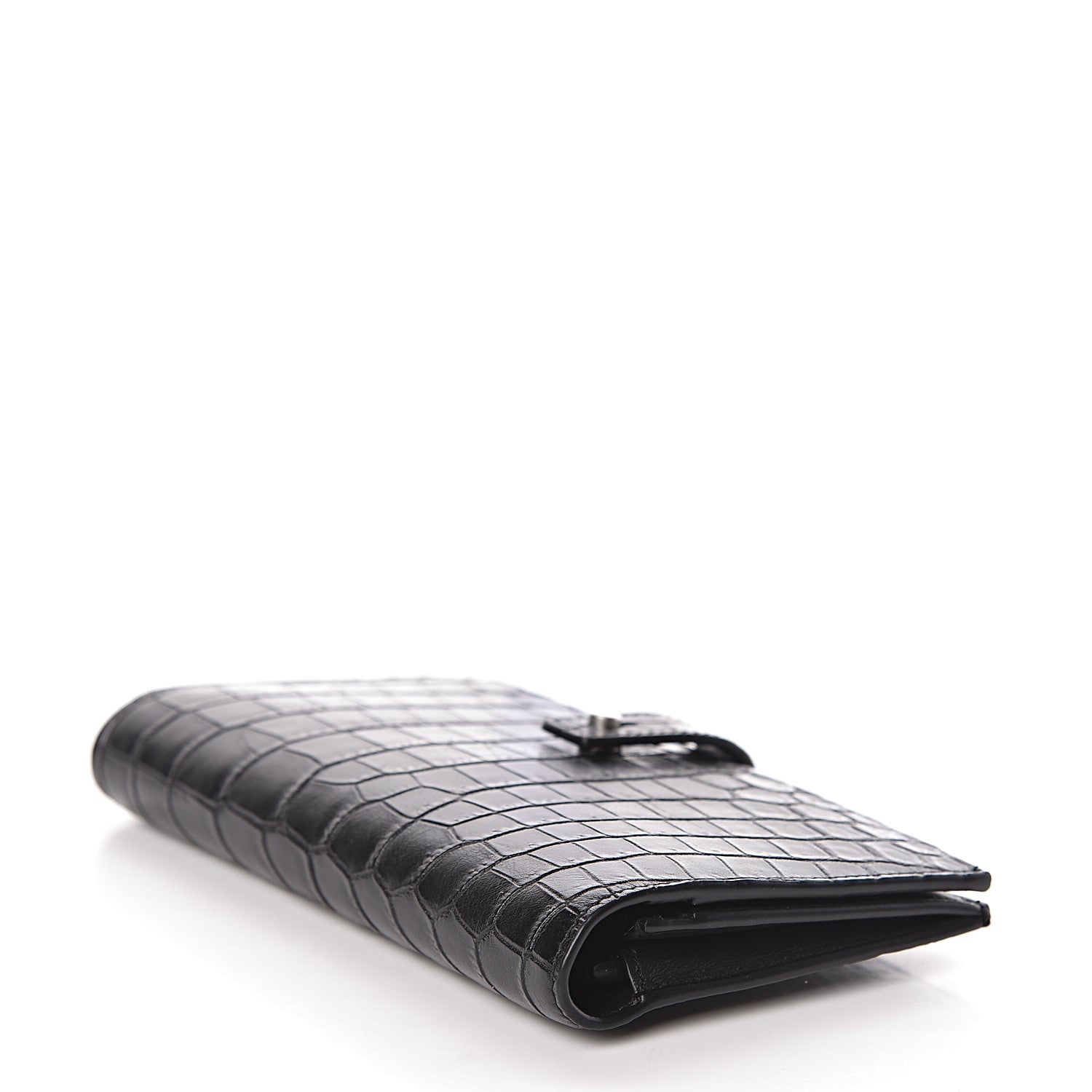 Saint Laurent Calfskin Crocodile Embossed Sac De Jour Supple Continental Wallet Black 4 of 10