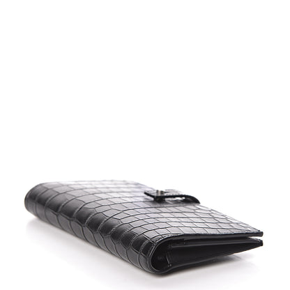 Saint Laurent Calfskin Crocodile Embossed Sac De Jour Supple Continental Wallet Black 4 of 10