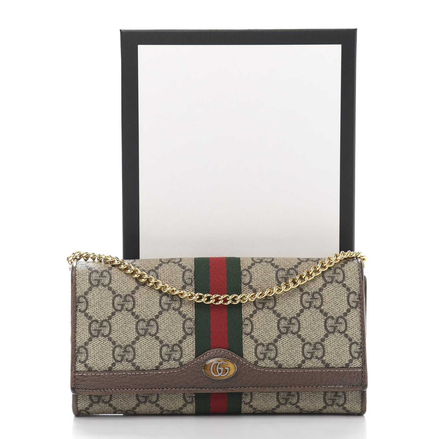 GG Supreme Monogram Web Ophidia Wallet On Chain Brown