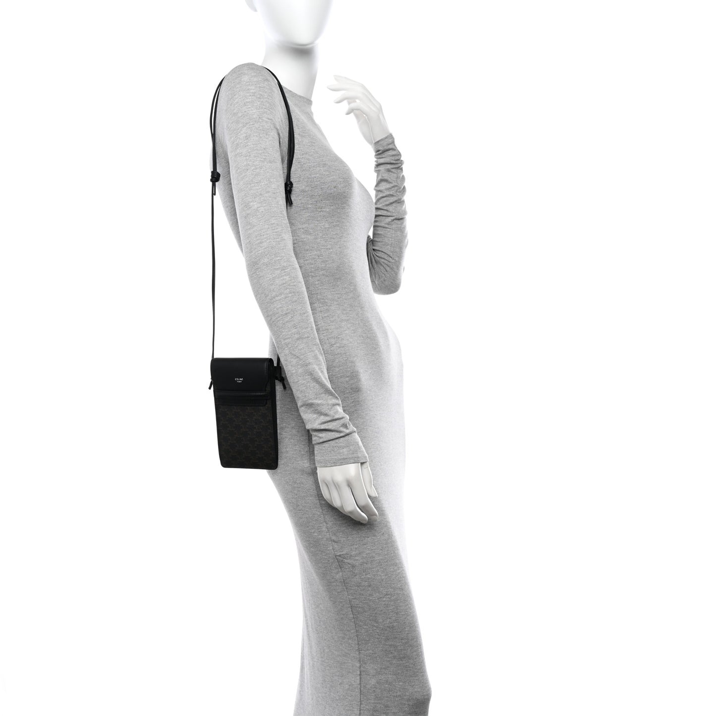 Triomphe Canvas Lambskin Phone Pouch With Flap Black