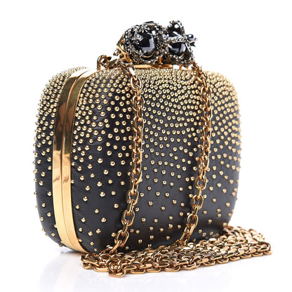 Alexander McQueen Nappa Studded Mini Queen and King Skull Box Chain Clutch Black Gold 3 of 10
