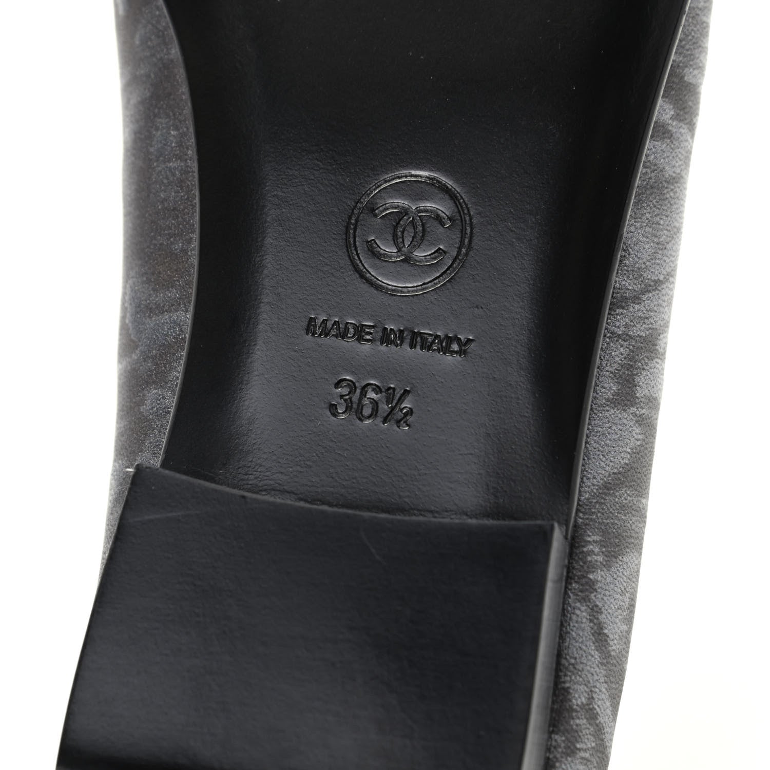 Chanel Metallic Lambskin Camellia CC Cap Toe Ballerina Flats 36.5 Dark Grey 9 of 11
