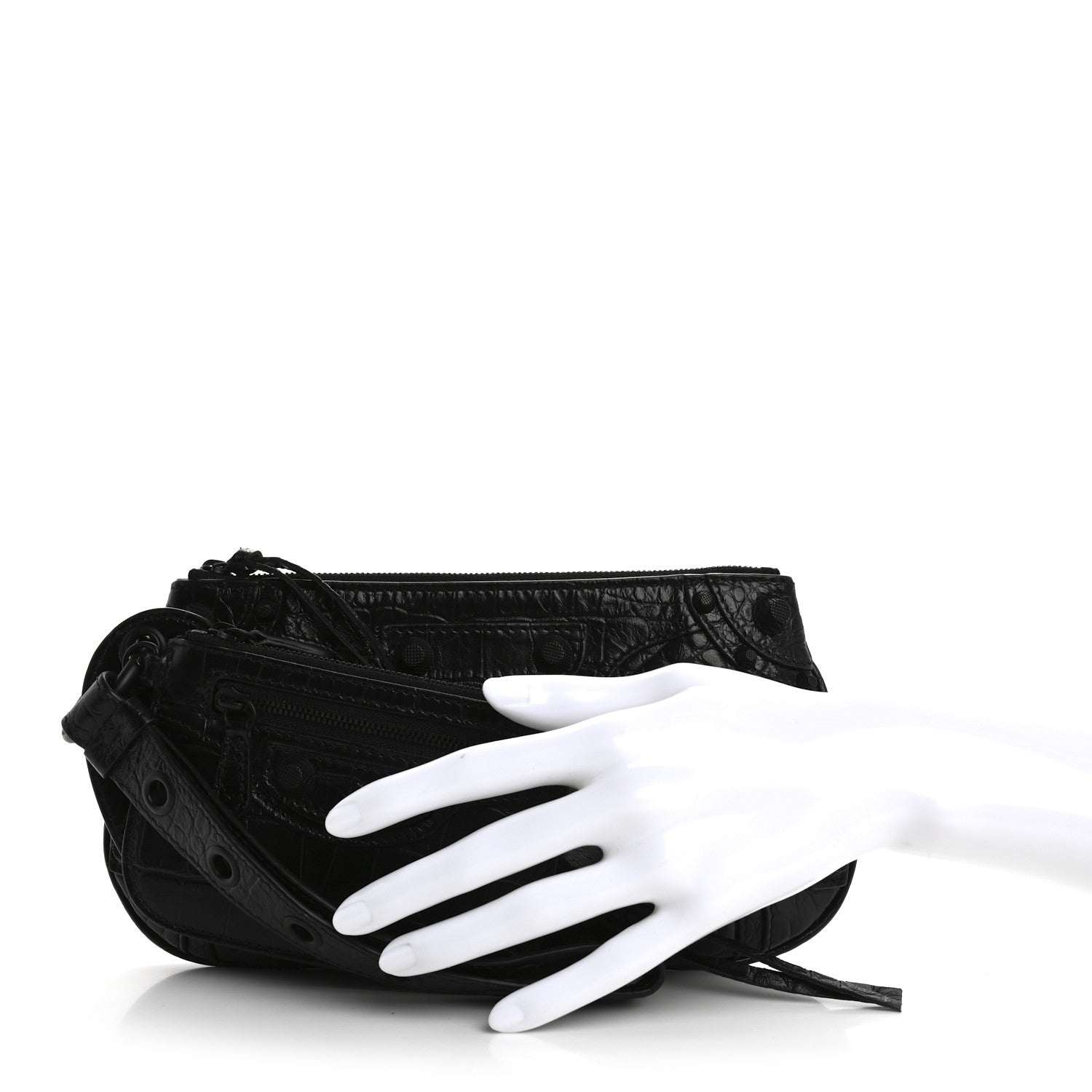 Balenciaga Extra Supple Calfskin Crocodile Embossed Monochrome Mini Le Cagole Multi Pouch Black 2 of 11