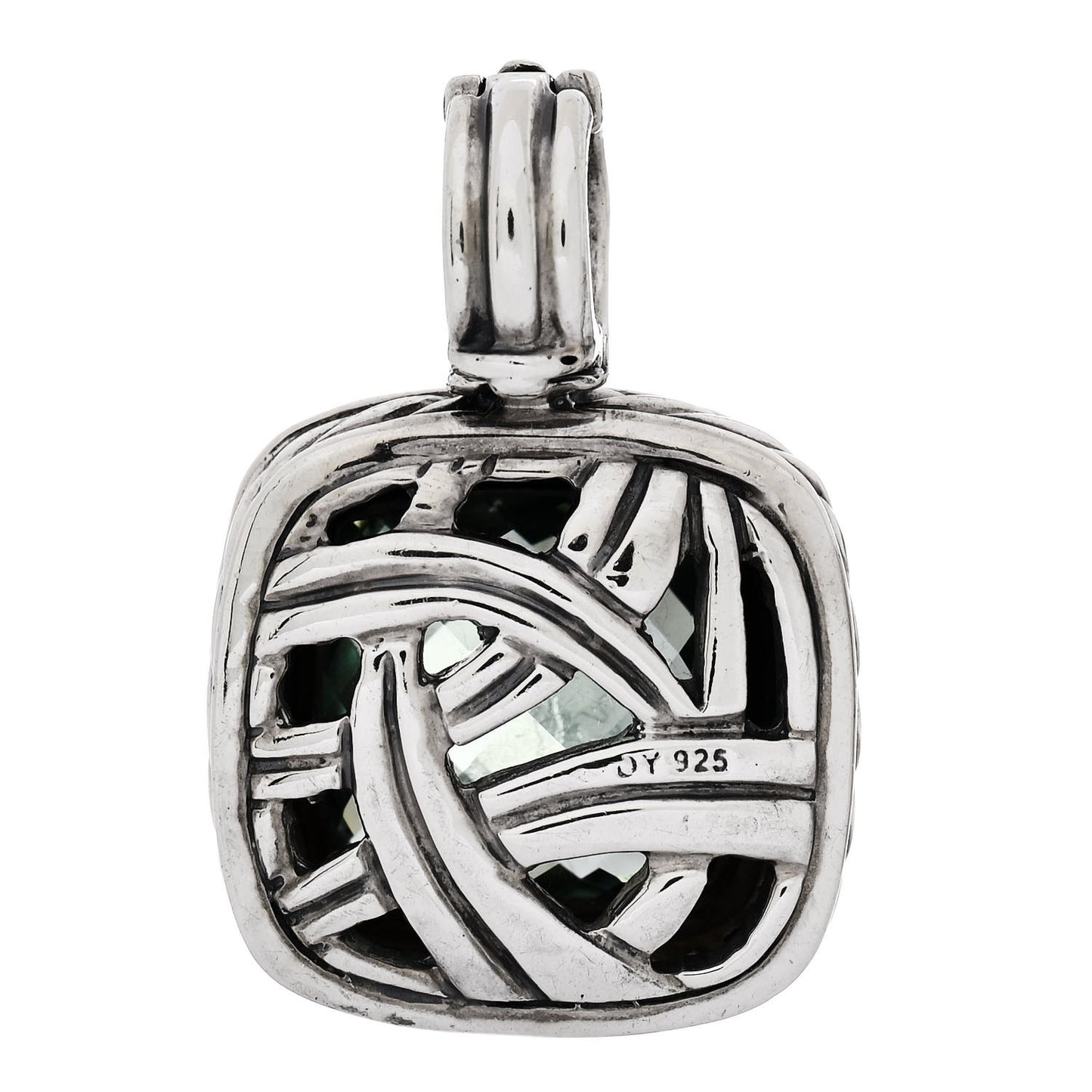 Sterling Silver Diamond Prasiolite 14mm Albion Enhancer Pendant
