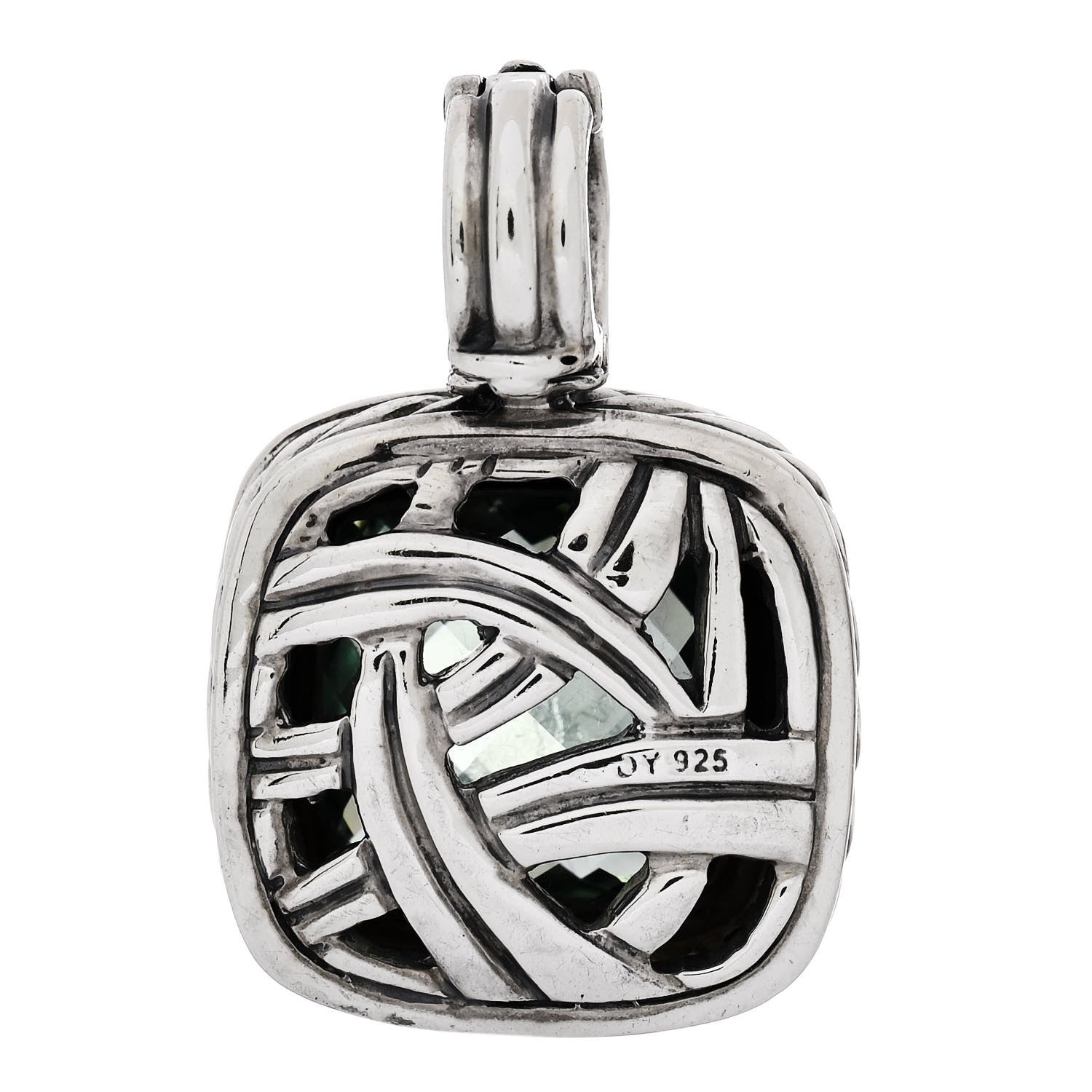 David Yurman Sterling Silver Diamond Prasiolite 14mm Albion Enhancer Pendant 3 of 4