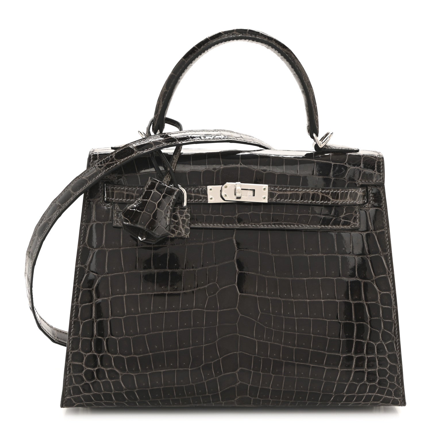 Hermes Shiny Niloticus Crocodile Kelly Sellier 25 Graphite 1 of 14