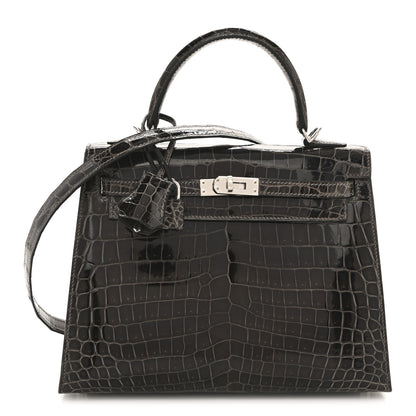 Hermes Shiny Niloticus Crocodile Kelly Sellier 25 Graphite 1 of 14