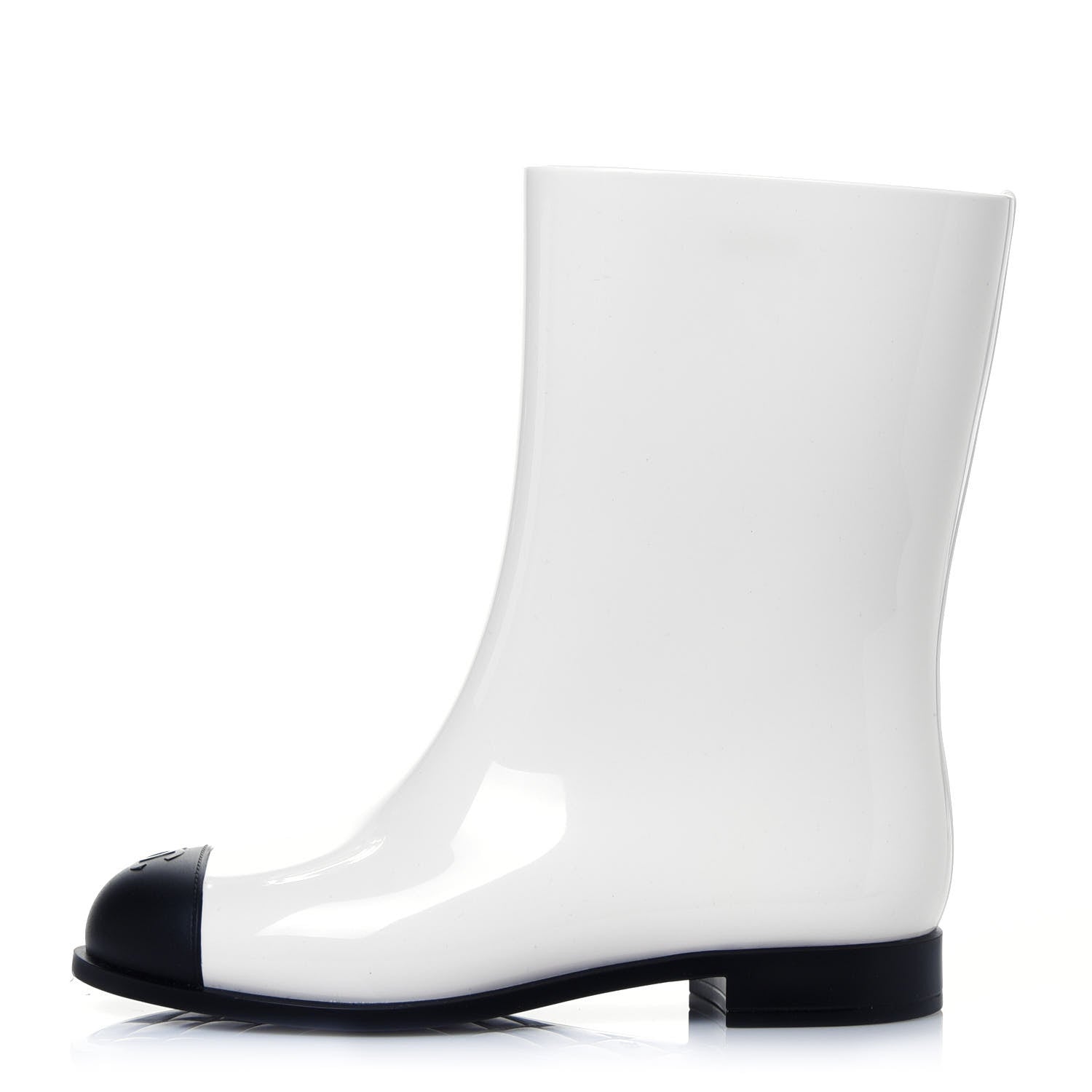Chanel Rubber Rain Boots 37 Ivory Black 1 of 8