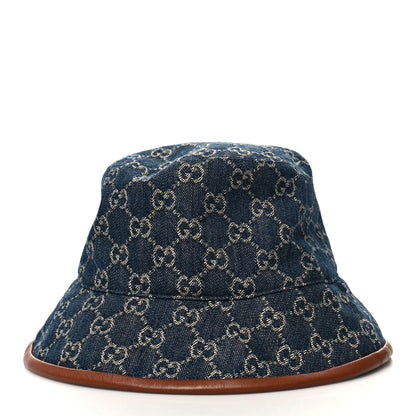 Gucci Washed Jacquard Denim Nappa GG Monogram Oscar Bucket Hat XL Denim Cuir 3 of 7