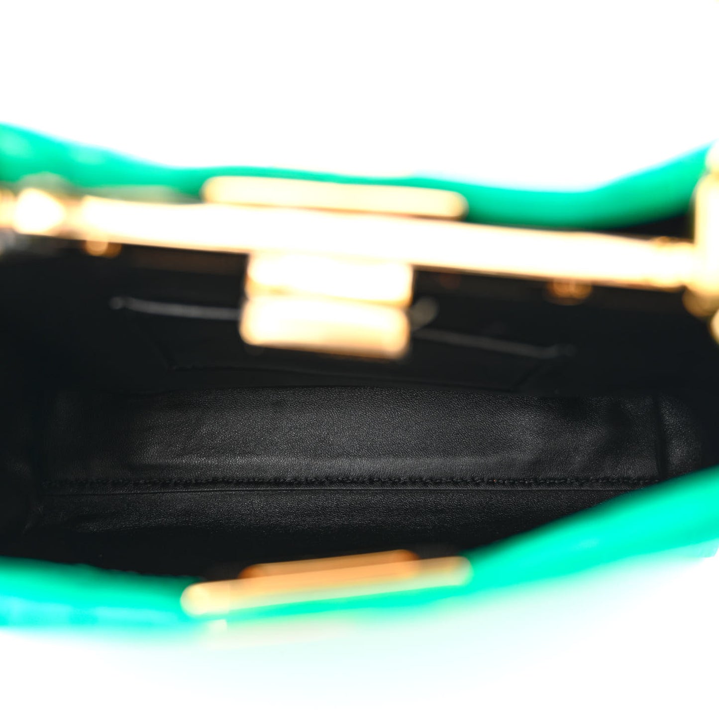 Shiny Crocodile Nappa Mini Plexi Handle Peekaboo Iconic Satchel Emerald
