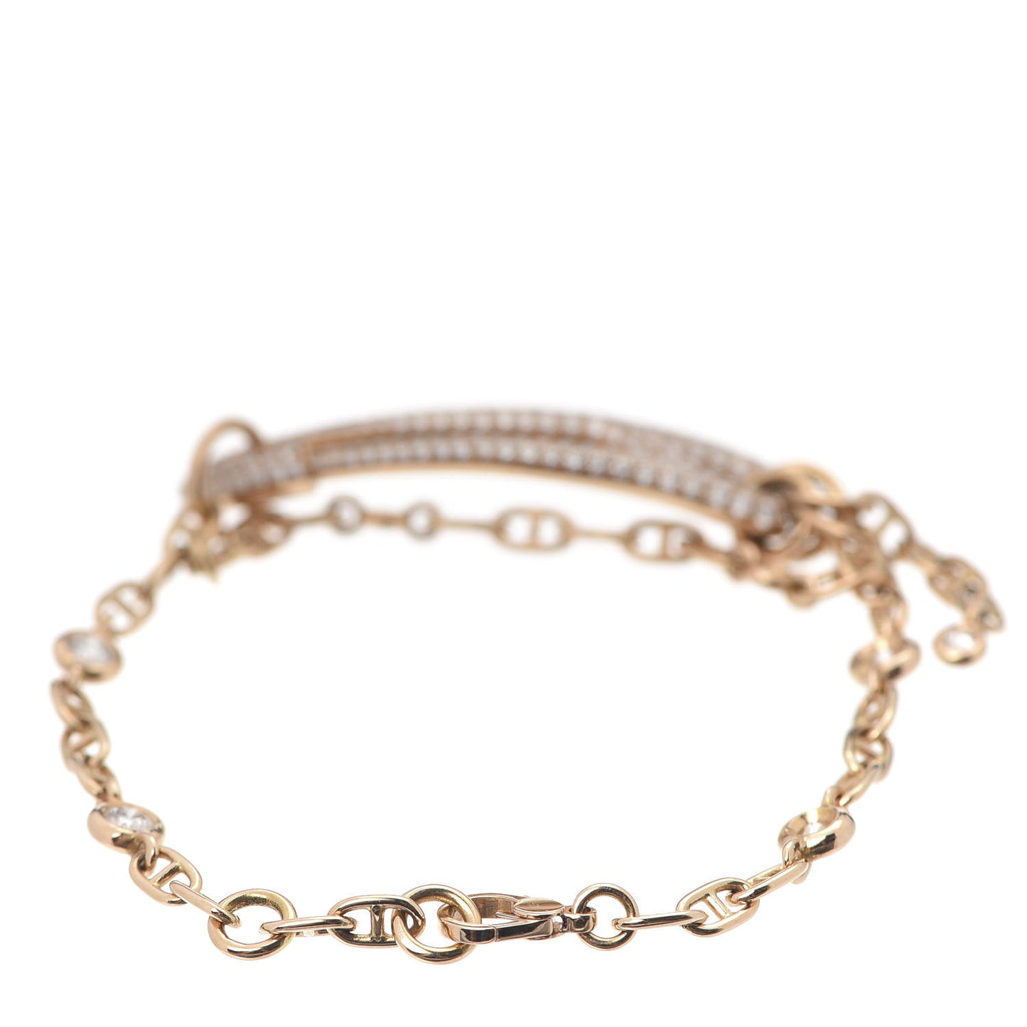 18K Rose Gold Pave Diamond MM Chaine d'Ancre Punk Bracelet SH