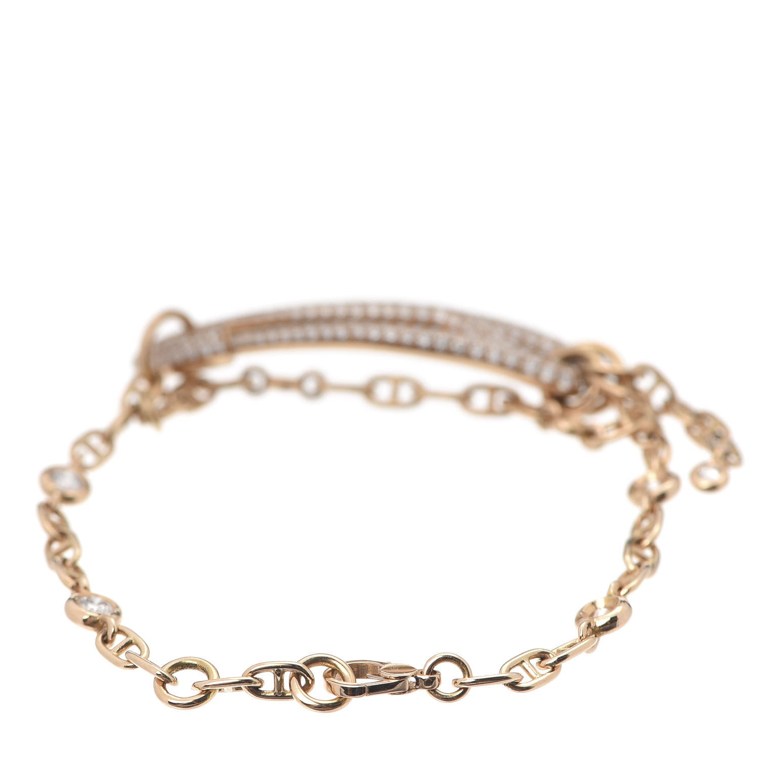 Hermes 18K Rose Gold Pave Diamond MM Chaine d'Ancre Punk Bracelet SH 3 of 6