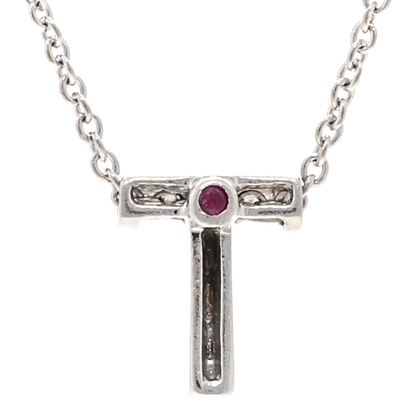 18K White Gold Diamond Love Letter T Pendant Necklace