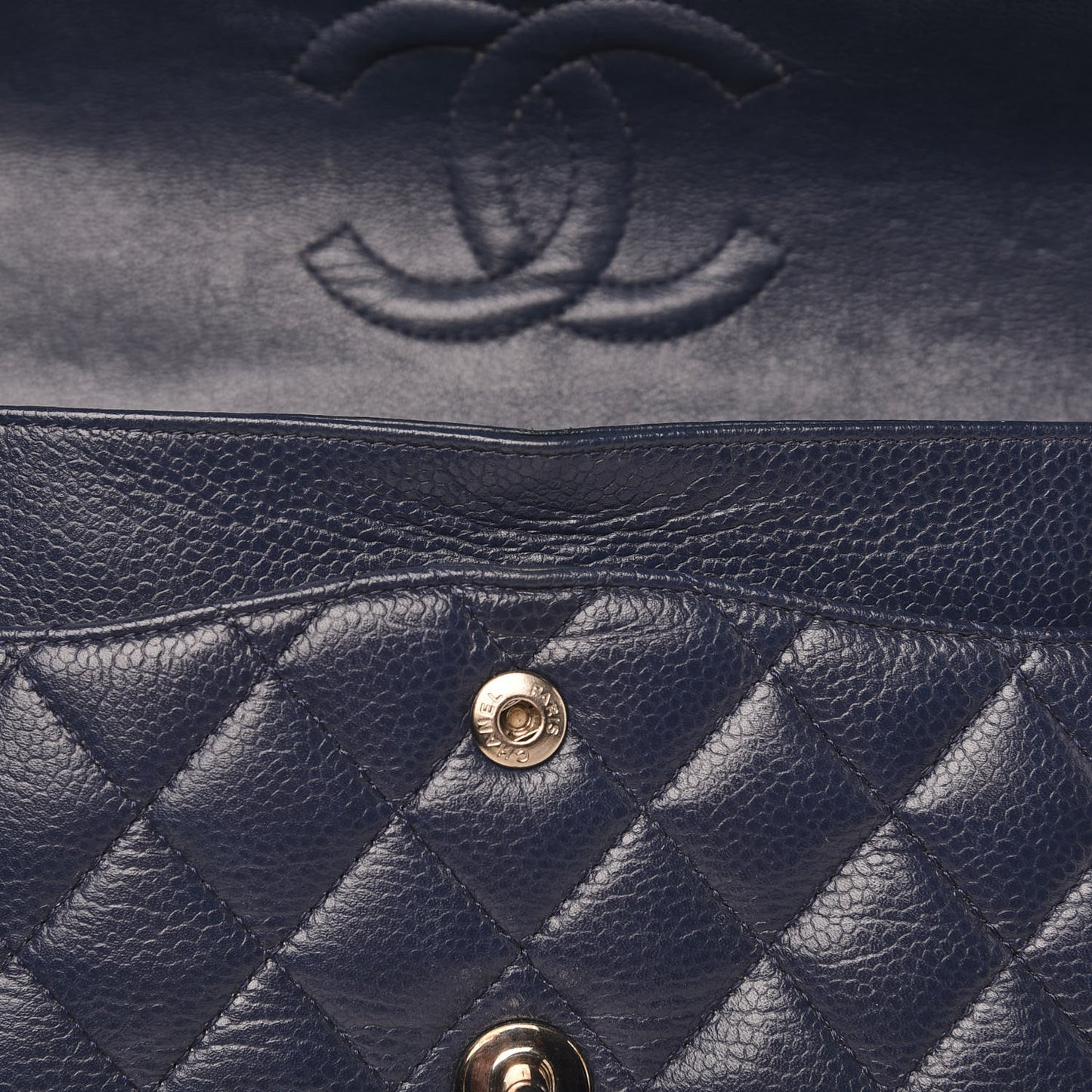 Caviar Quilted Medium Double Flap Navy
