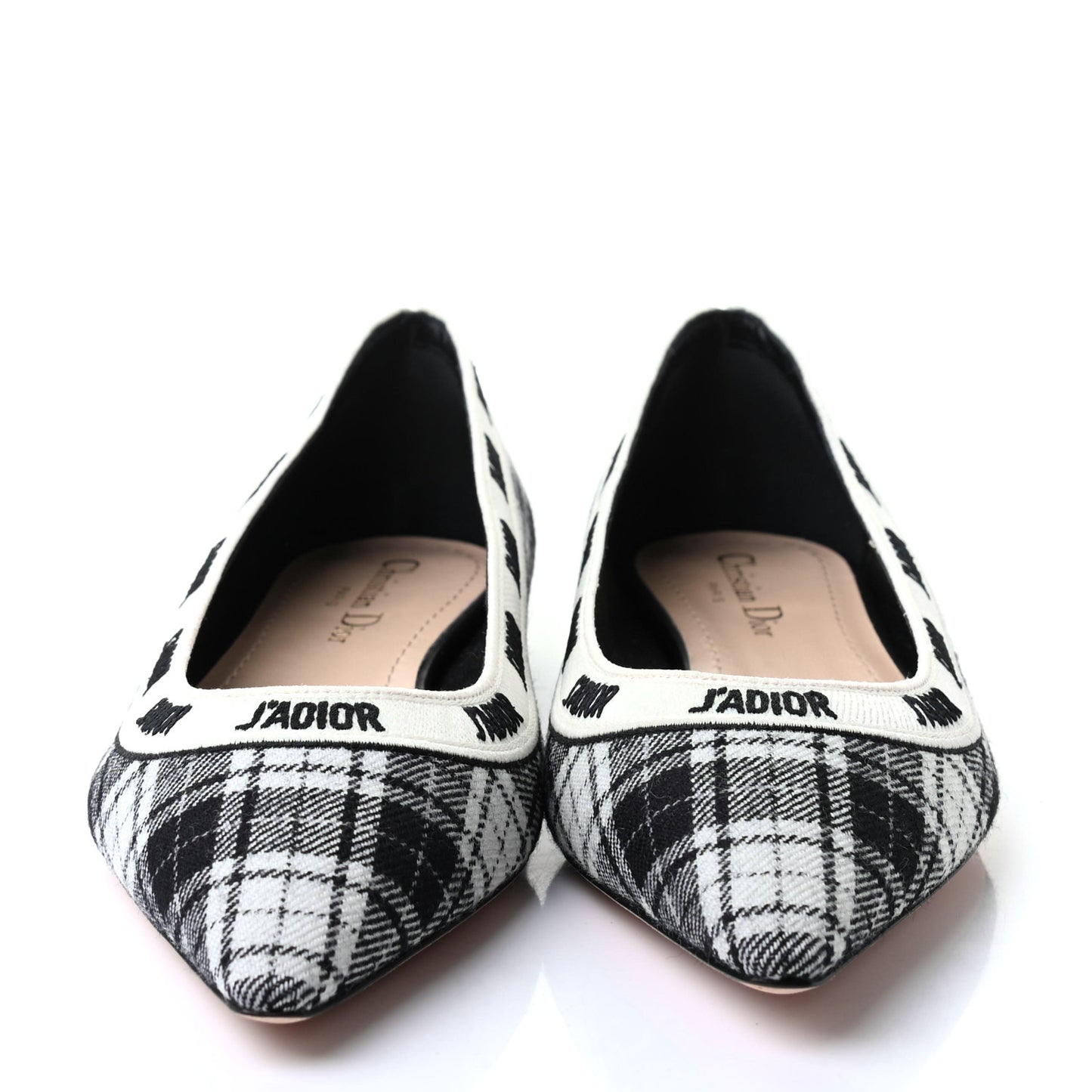 Canvas Tartan J'Adior Embroidered Ballet Flats 38 Black White