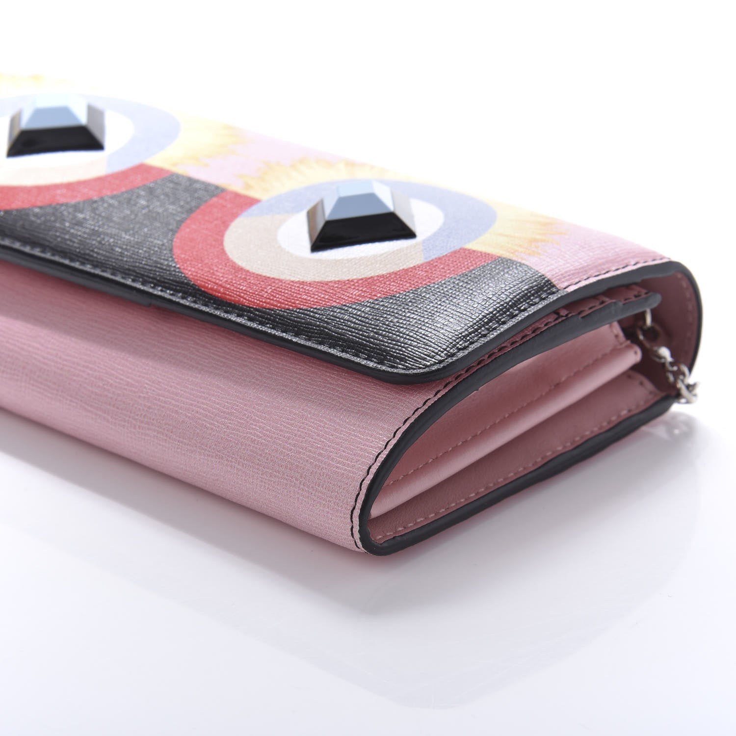 Fendi Vitello Elite Century Hypnoteyes Studded Continental Wallet On Chain Bubblegum Multicolor 7 of 9