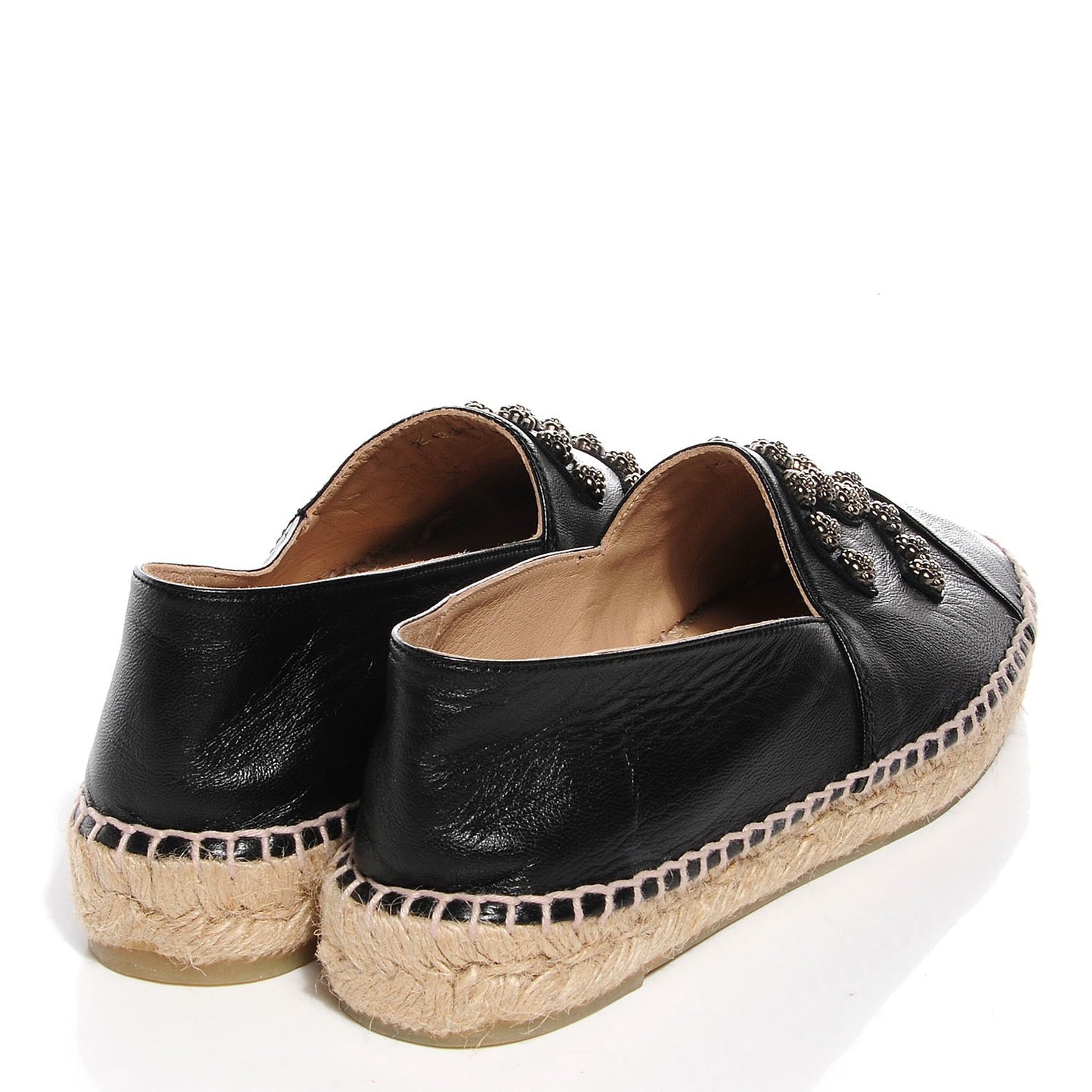 Lambskin Camellia CC Stud Espadrilles 37 Black