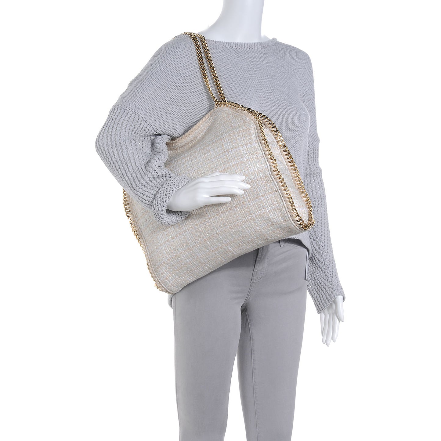 Woven Oleogram Boucle Small Falabella Vanilla