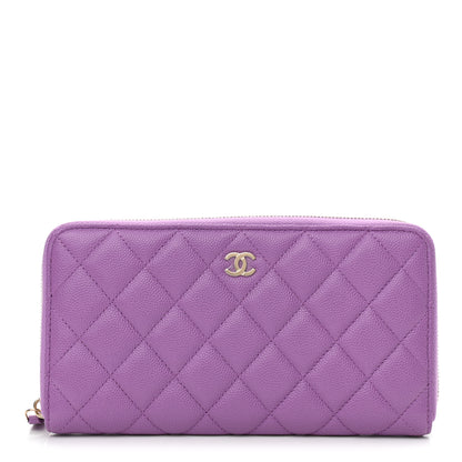 Chanel Caviar Quilted Large Gusset Zip Around Wallet Purple 1 of 9