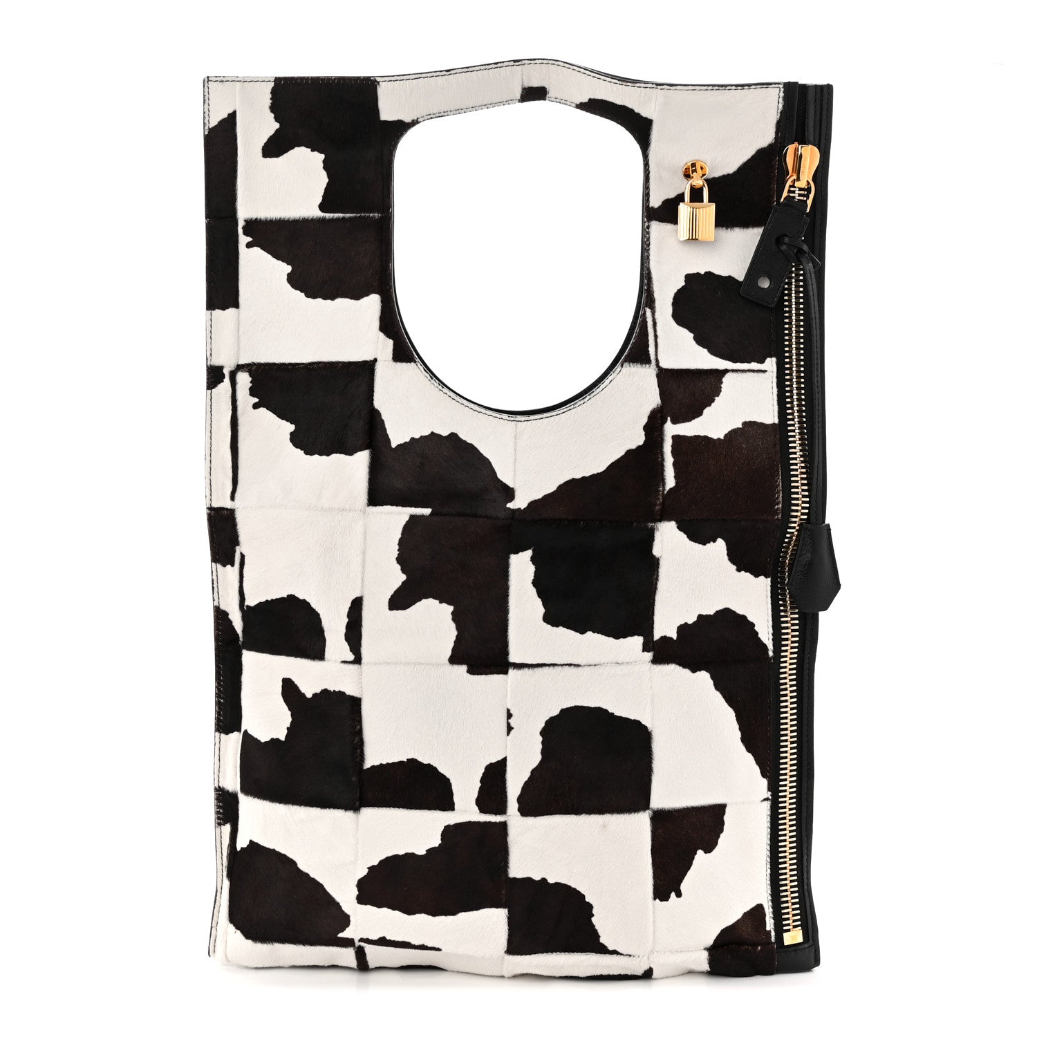 Tom Ford Calf Hair Large Alix Padlock Zip Shoulder Bag Brown White 1 of 9