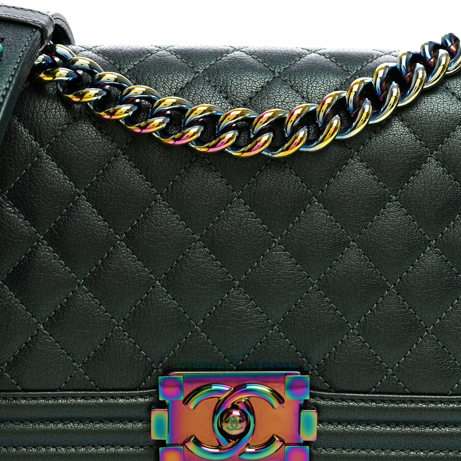 Chanel Iridescent Goatskin Quilted Medium Boy Flap Green 8 of 11