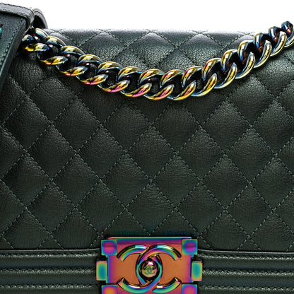 Chanel Iridescent Goatskin Quilted Medium Boy Flap Green 8 of 11
