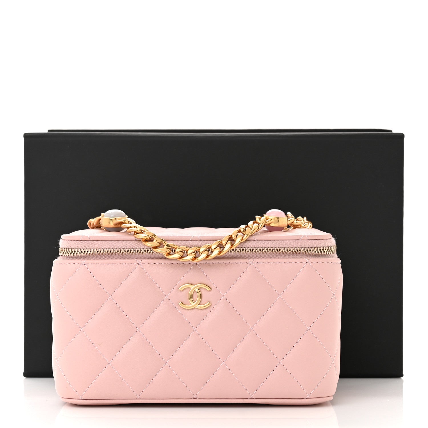 Chanel Lambskin Resin Quilted Vanity Case With Chain Pink 14 of 14