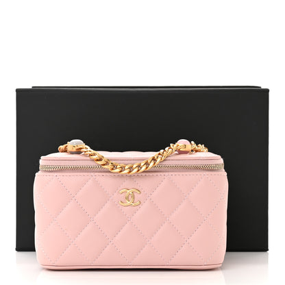 Chanel Lambskin Resin Quilted Vanity Case With Chain Pink 14 of 14