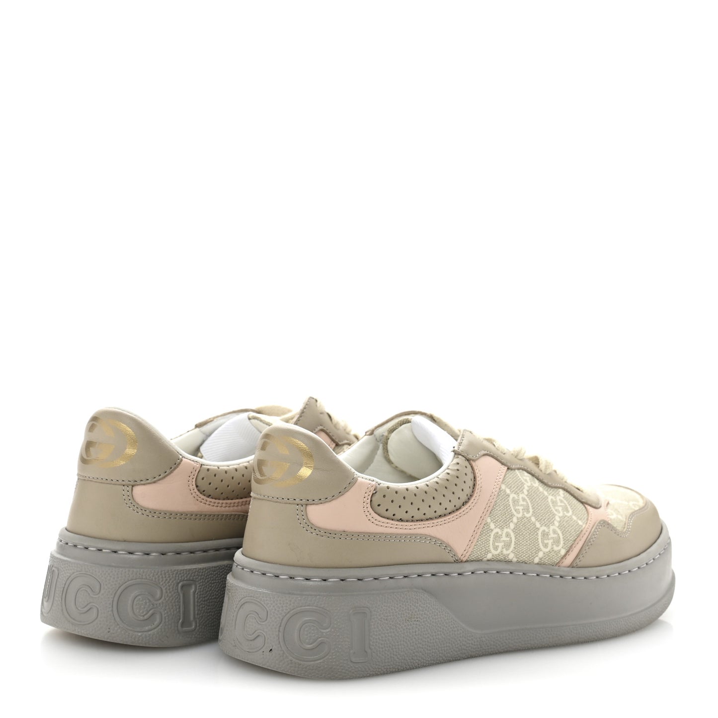 Calfskin GG Supreme Monogram Perforated Womens Platform 55mm Sneakers 38 Apricot Pink Beige Grey