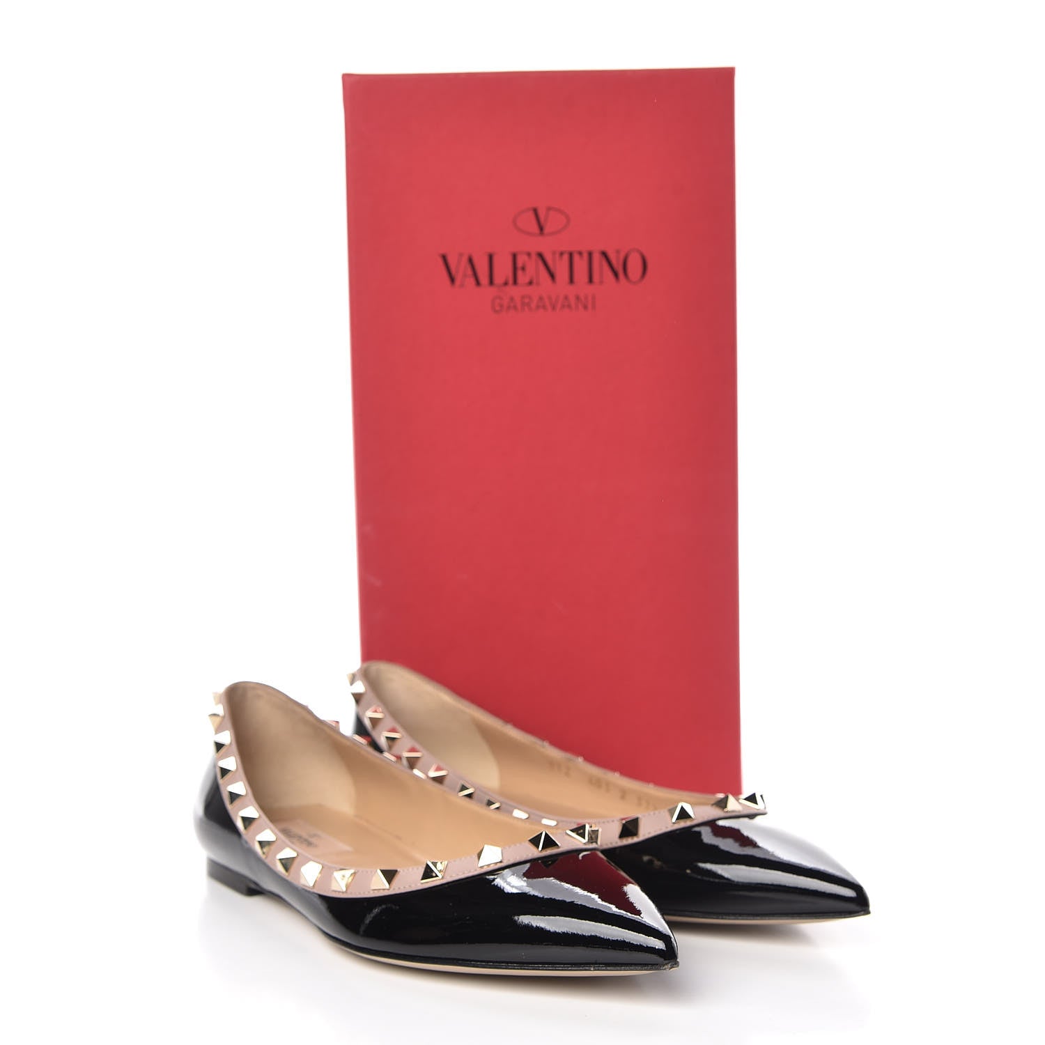Valentino Garavani Patent Nappa Rockstud Ballerina Flats 37.5 Black Poudre 14 of 14