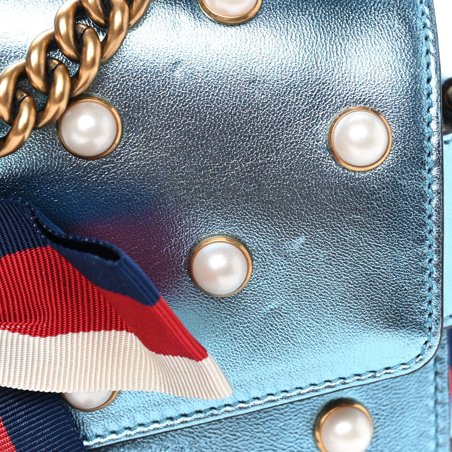 Metallic Nappa Pearl Sylvie Web Tiger Broadway Shoulder Bag Blue