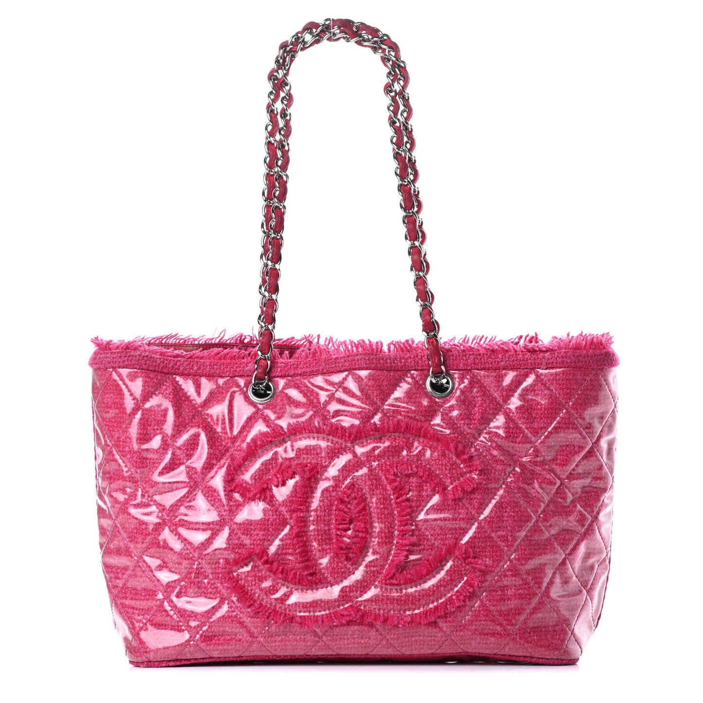 Vinyl Quilted Funny Tweed Tote Fuchsia