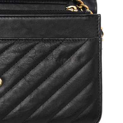 Chanel Crumpled Calfskin Chevron Quilted Wallet On Chain WOC Black 9 of 13