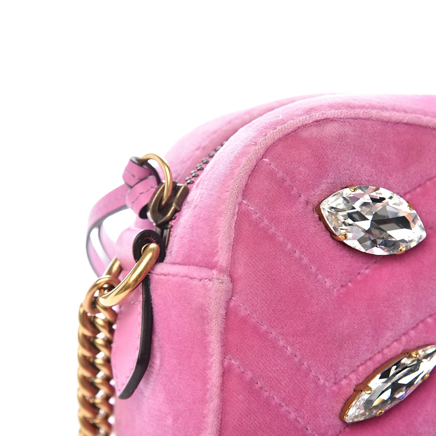 Velvet Matelasse Marquise Crystals Mini GG Marmont Chain Shoulder Bag Malva