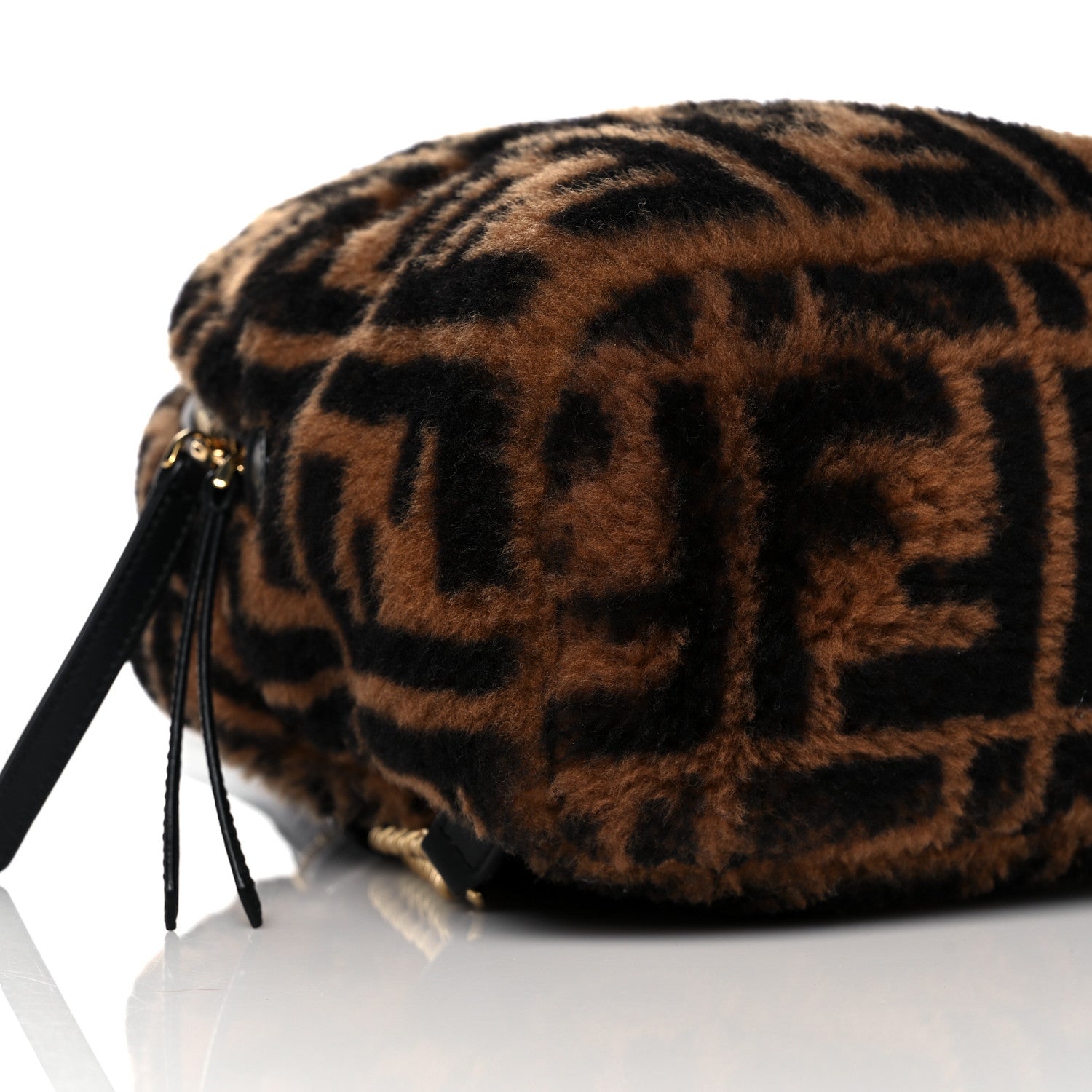 Fendi Shearling Macro FF 1974 Mini Backpack Tobacco Black 9 of 11