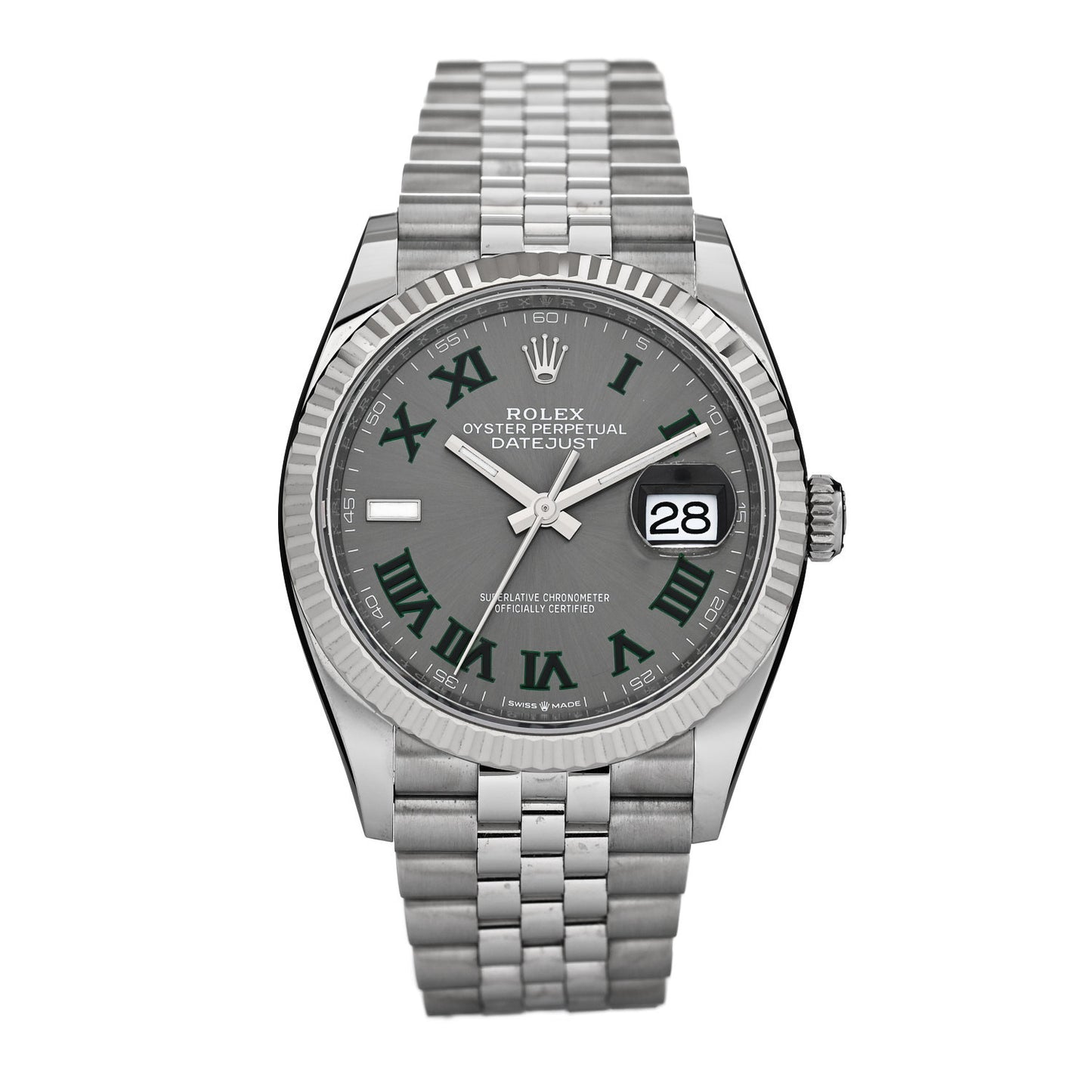 Stainless Steel 18K White Gold 36mm Oyster Perpetual Wimbledon Datejust Watch Slate 126234