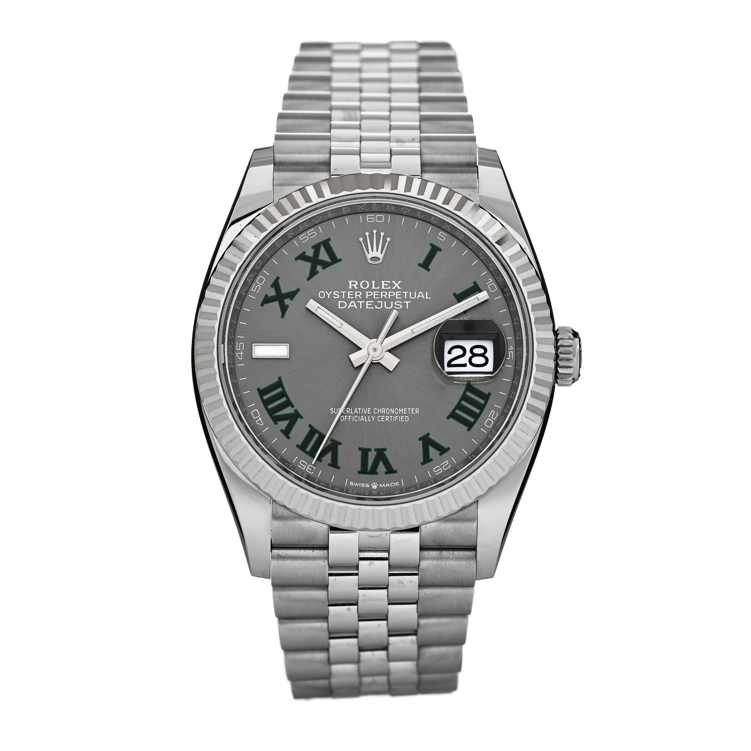 Rolex Stainless Steel 18K White Gold 36mm Oyster Perpetual Wimbledon Datejust Watch Slate 126234 1 of 5