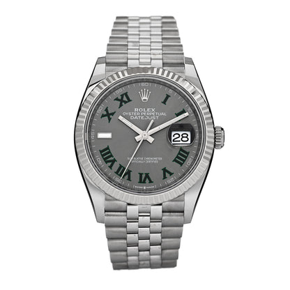 Rolex Stainless Steel 18K White Gold 36mm Oyster Perpetual Wimbledon Datejust Watch Slate 126234 1 of 5