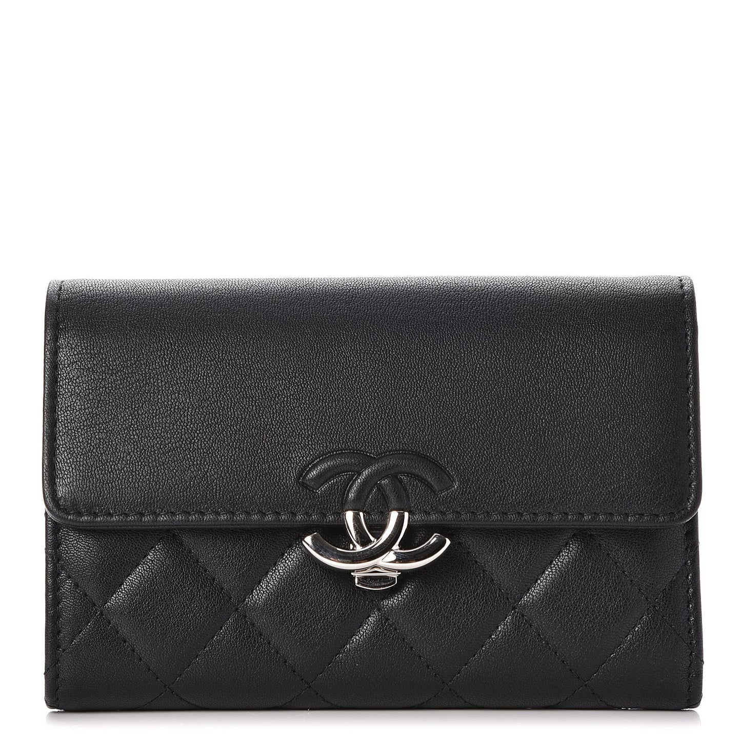 Lambskin Quilted Small Flap Wallet Black